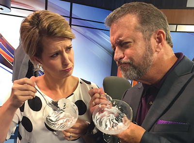 Jessica and Bill Bevins in the studio lamenting the bottom of the bowl.